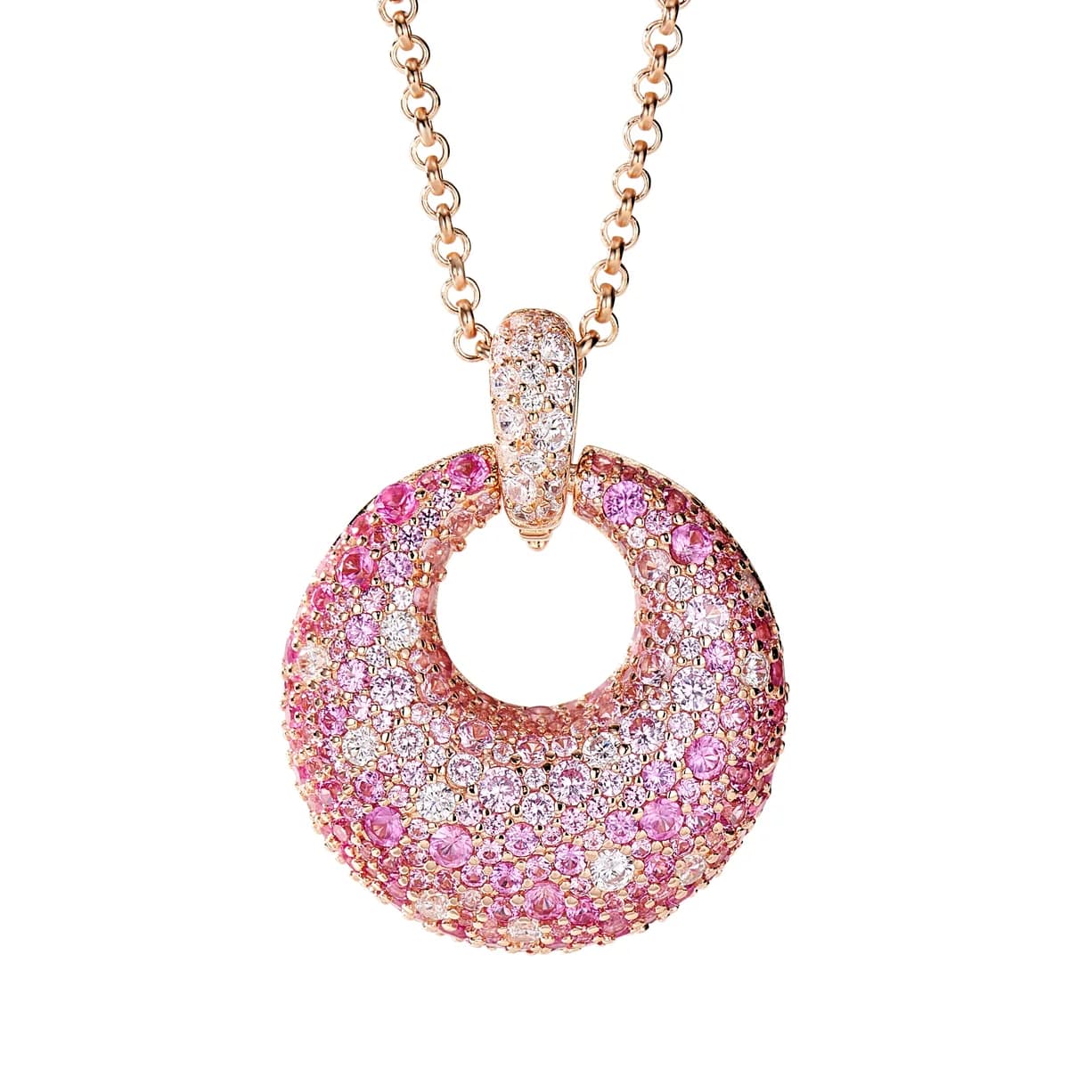 Gradient Full Pave Pink CZ Donut Circle Pendant