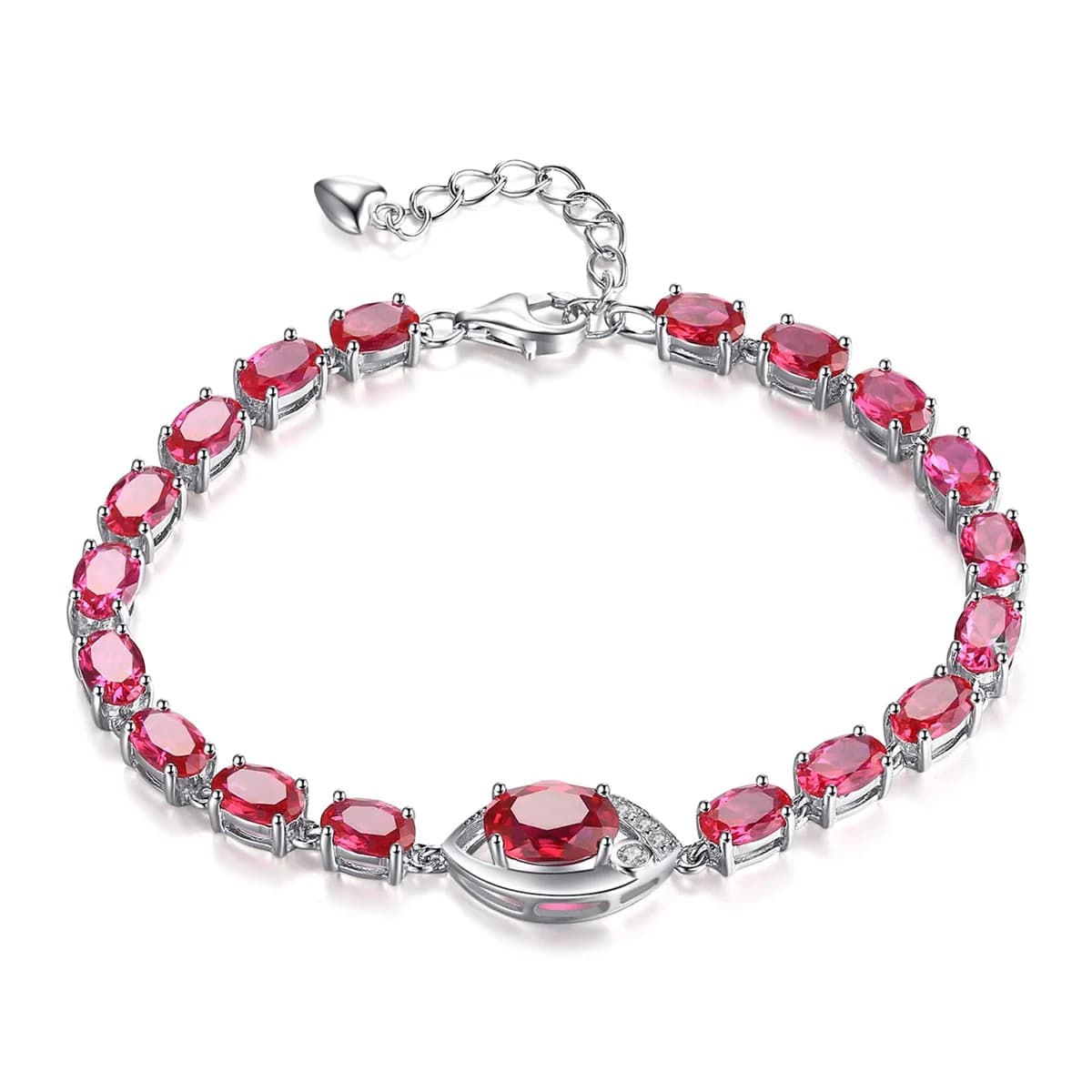 Pigeon Blood Red Oval Gems Heart Tail Chain Bracelet