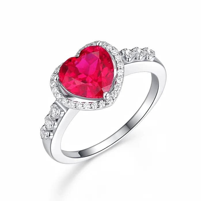 Pigeon Blood Red Heart Halo Dual Band Ring