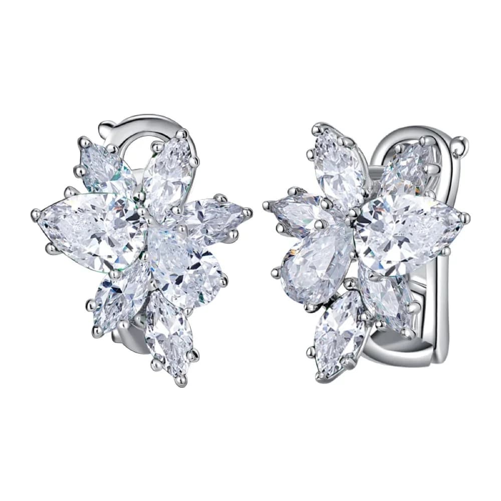 Marquise Pear Diamond Cluster Snowflake Clip-On Earrings