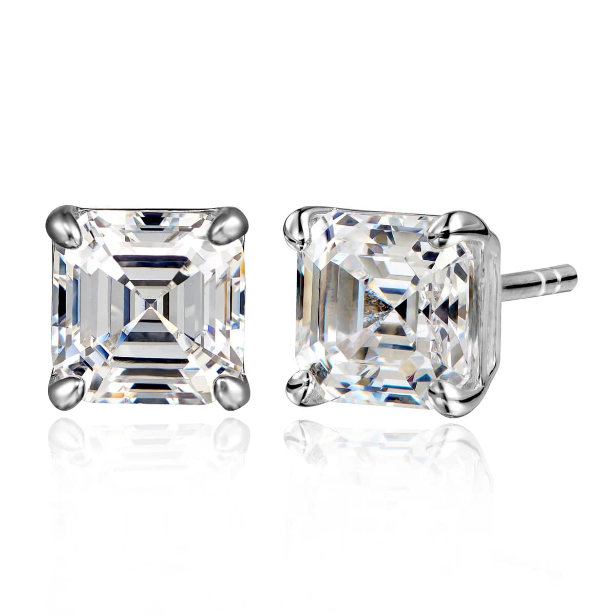 Minimal Solitaire Large Asscher Step Cut Diamond 4-Prong Studs