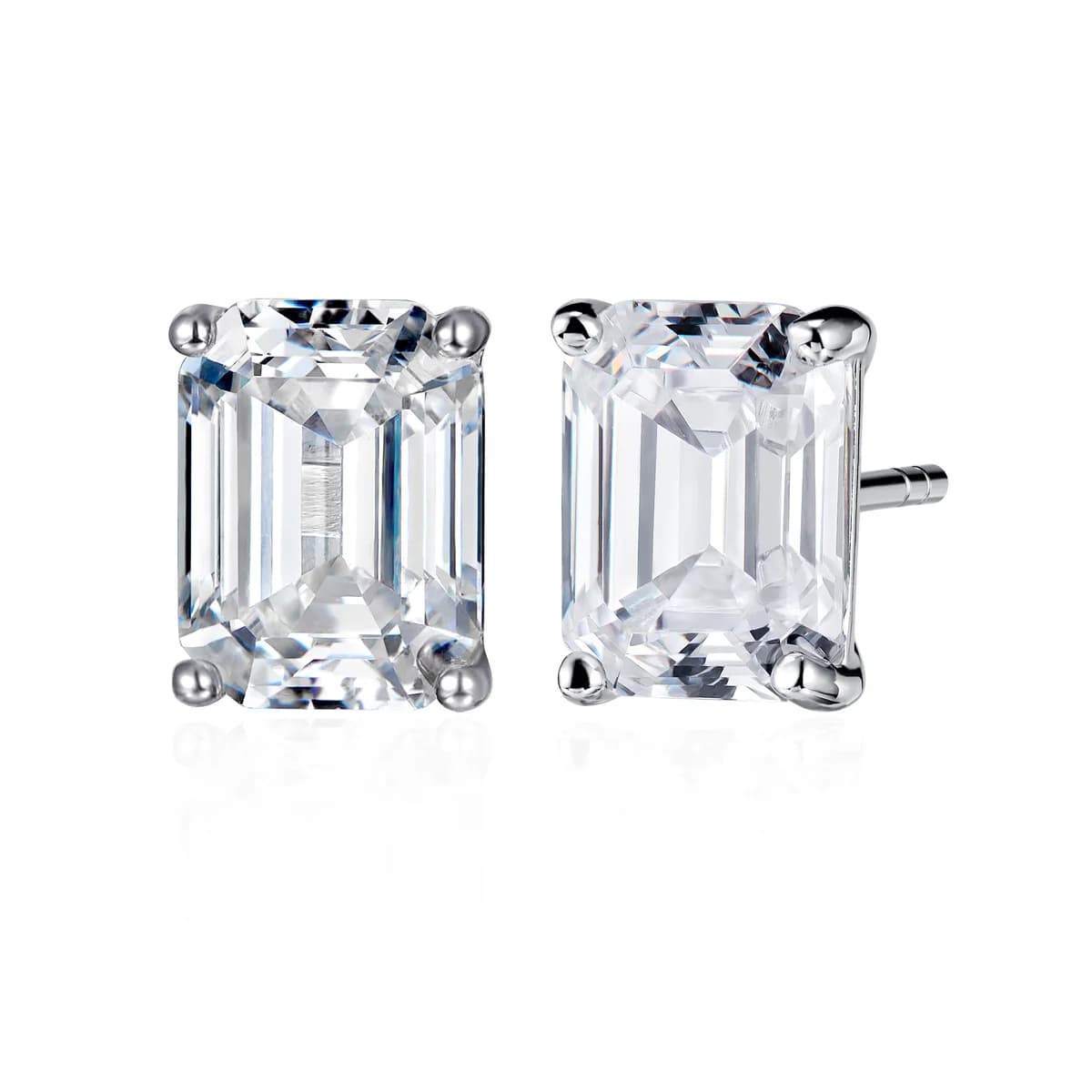Minimal Solitaire Large Emerald Baguette Diamond 4-Prong Studs