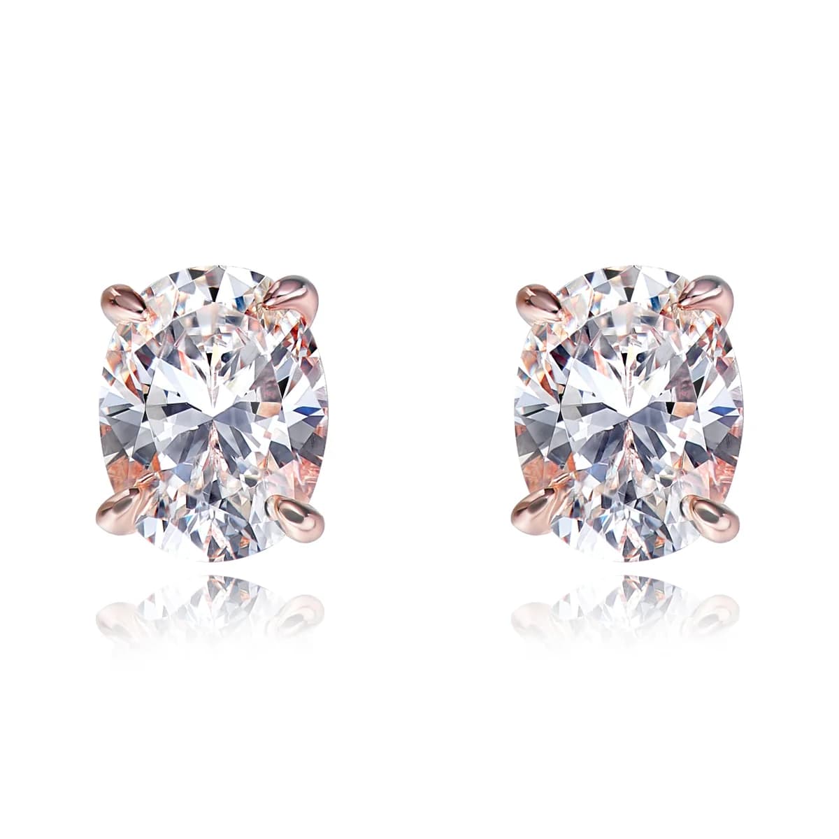 Minimal Solitaire Oval Pink Champagne Rose Gold 4-Prong Studs