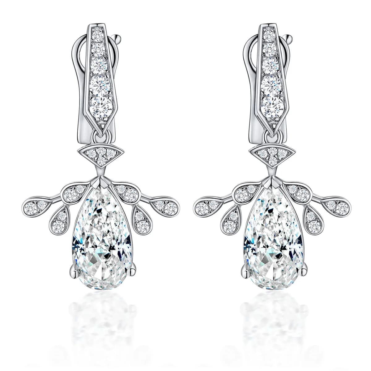 Multi-Layer Feather Wing Huggie Pear Marquise Dangle Earrings