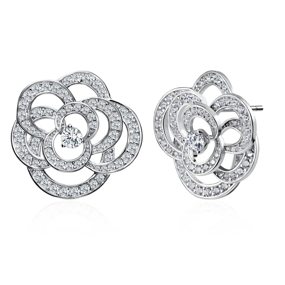 Multi-Layer Interlaced Camellia Petal Full Pave Diamond Studs