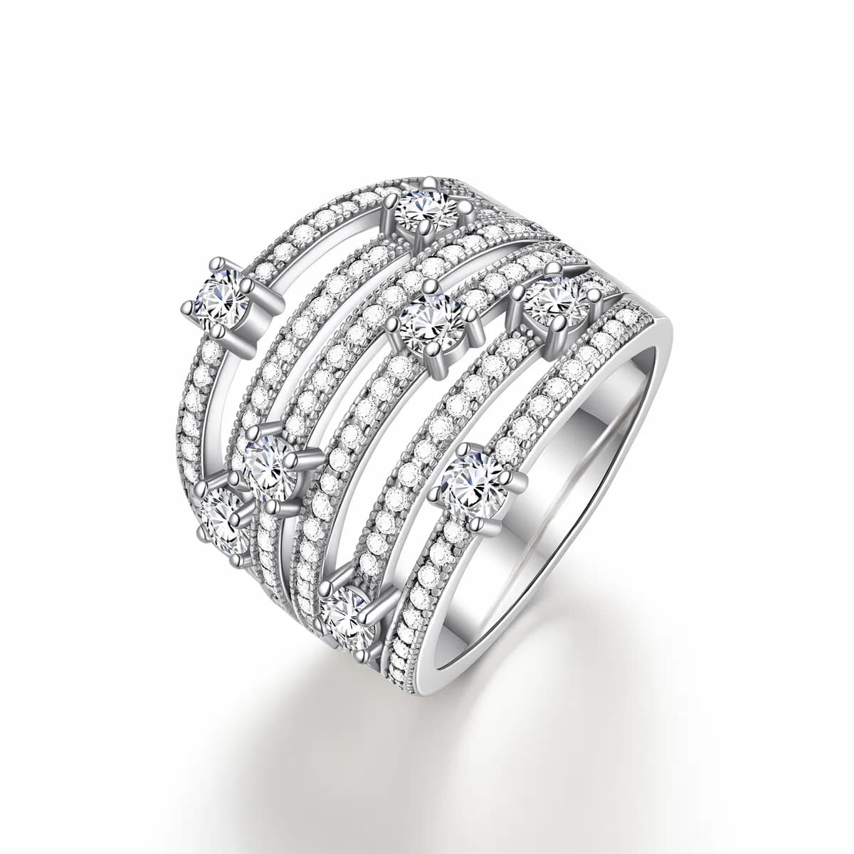 Interlaced Open Band Solitaire Star Pave CZ Ring