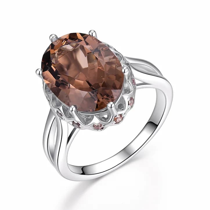 Smoky Quartz Hollow Petal Twisted Split Band Ring