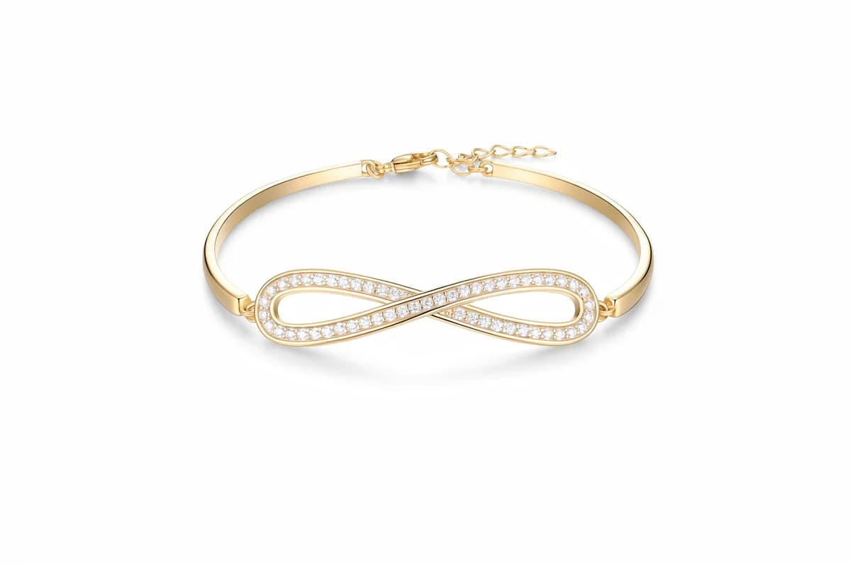 Pavé-Set Zirconia Infinity Symbol Adjustable 18K Gold Vermeil Solid Sterling Silver Bangle