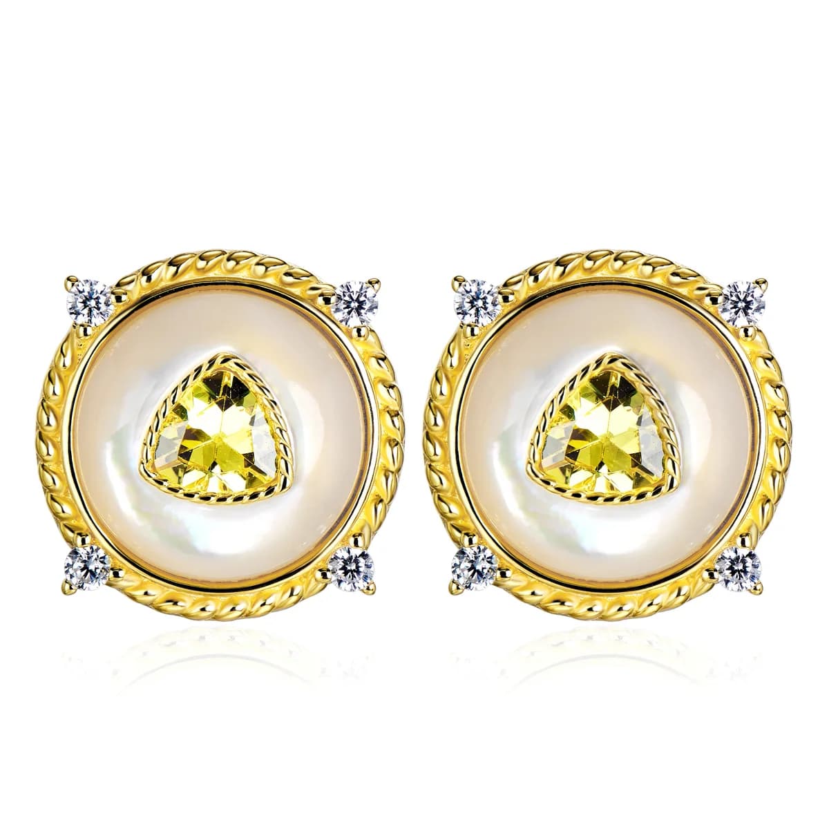 Retro Twisted Rope Mother of Pearl Yellow Gem Star Gold Studs
