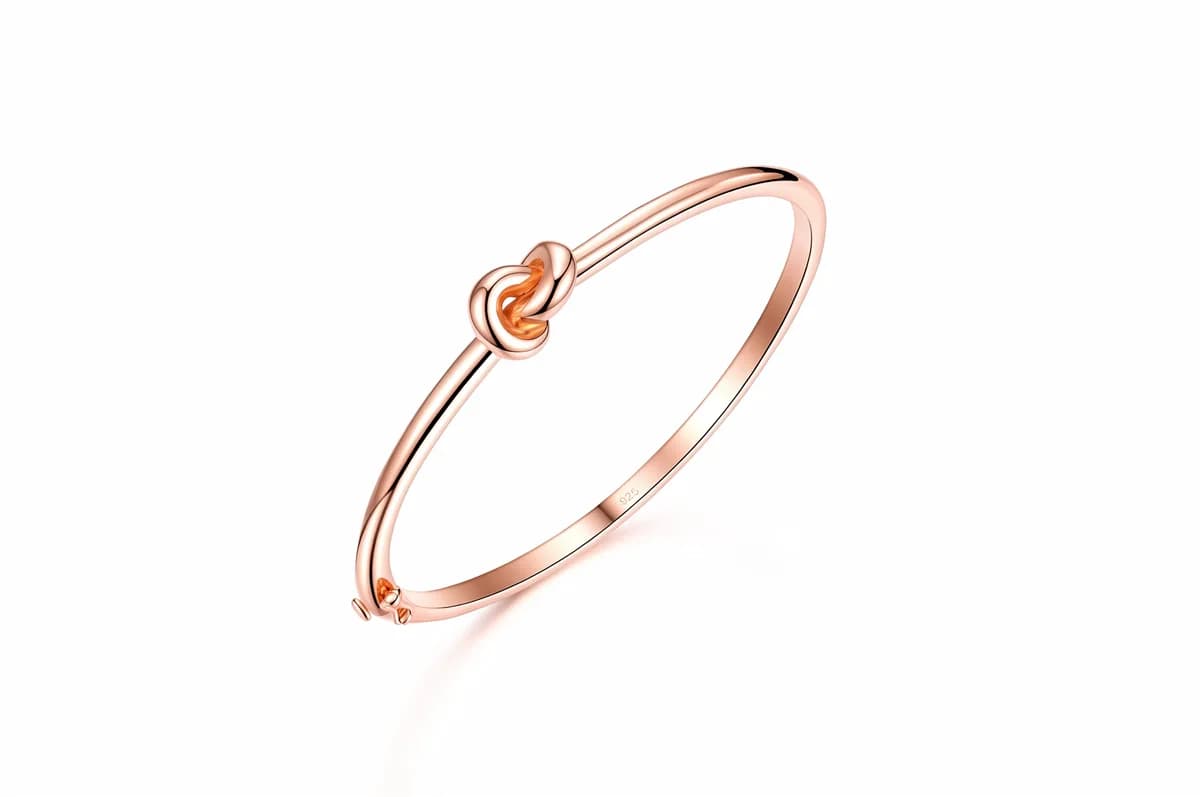 Romantic Love Knot Rose Gold Vermeil Slim Solid Sterling Silver Hinged Bangle