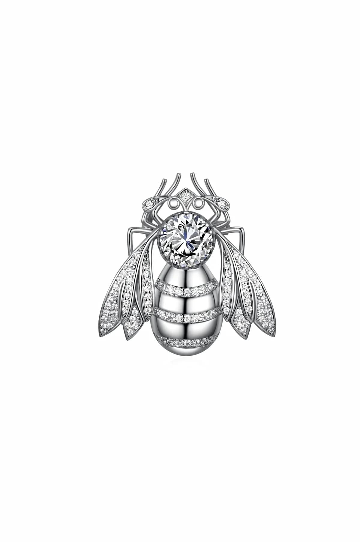 3D Bionic Bee Full White Diamond Cicada Wing Brooch