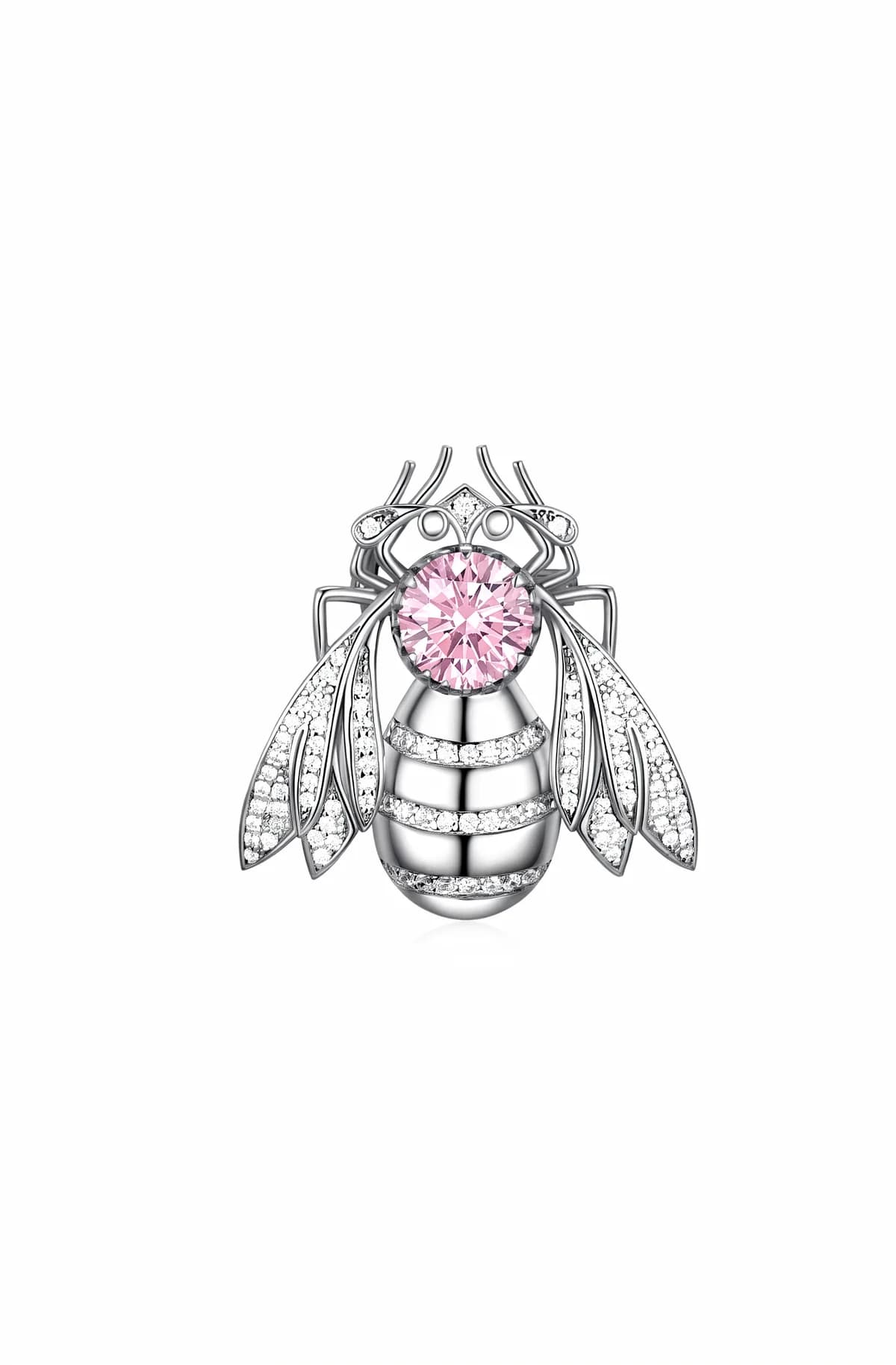 3D Bionic Bee Sakura Pink Gem Pave Diamond Wings Brooch