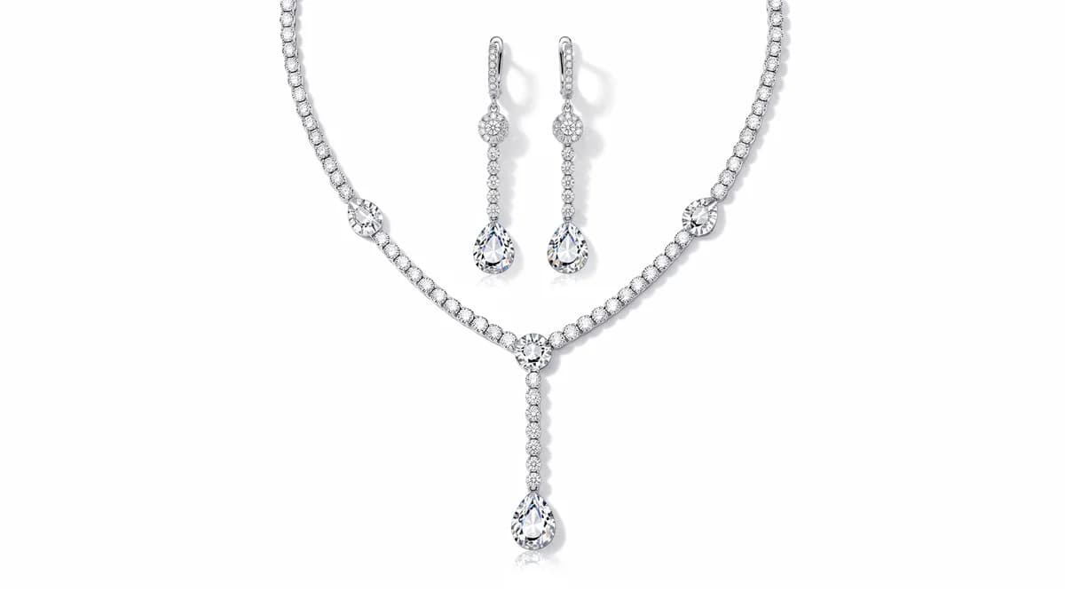 Diana Halo Y-Dangle Tennis Necklace & Huggie Earrings Set