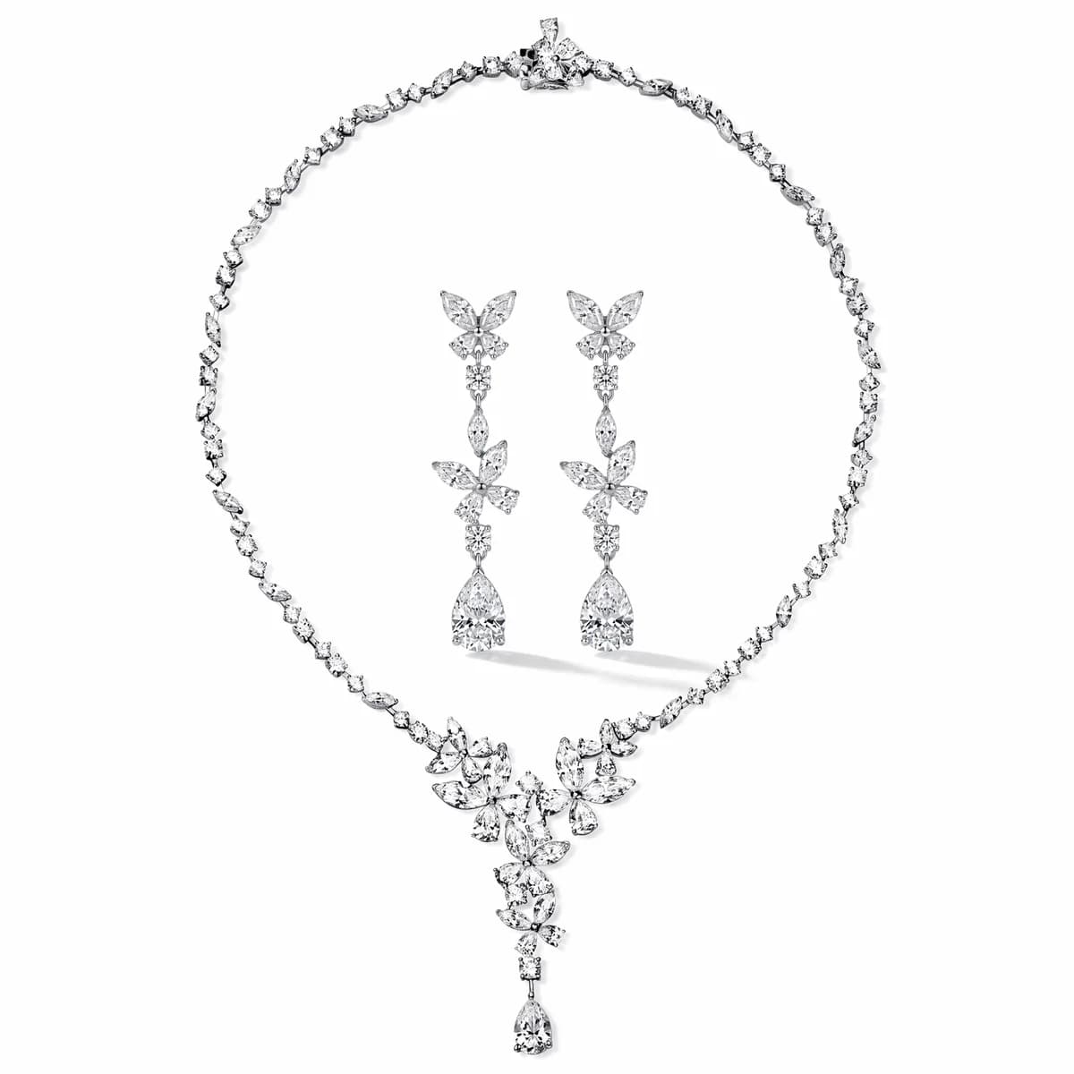 Butterfly Marquise Tennis Necklace & Pear Drop Earrings Set