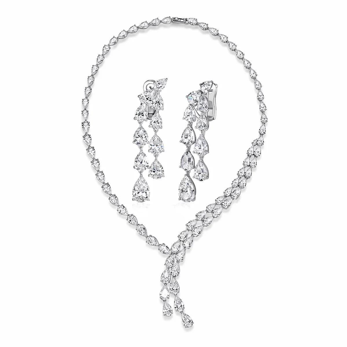 Full Marquise Waterfall Necklace & Pear Tassel Earrings Set