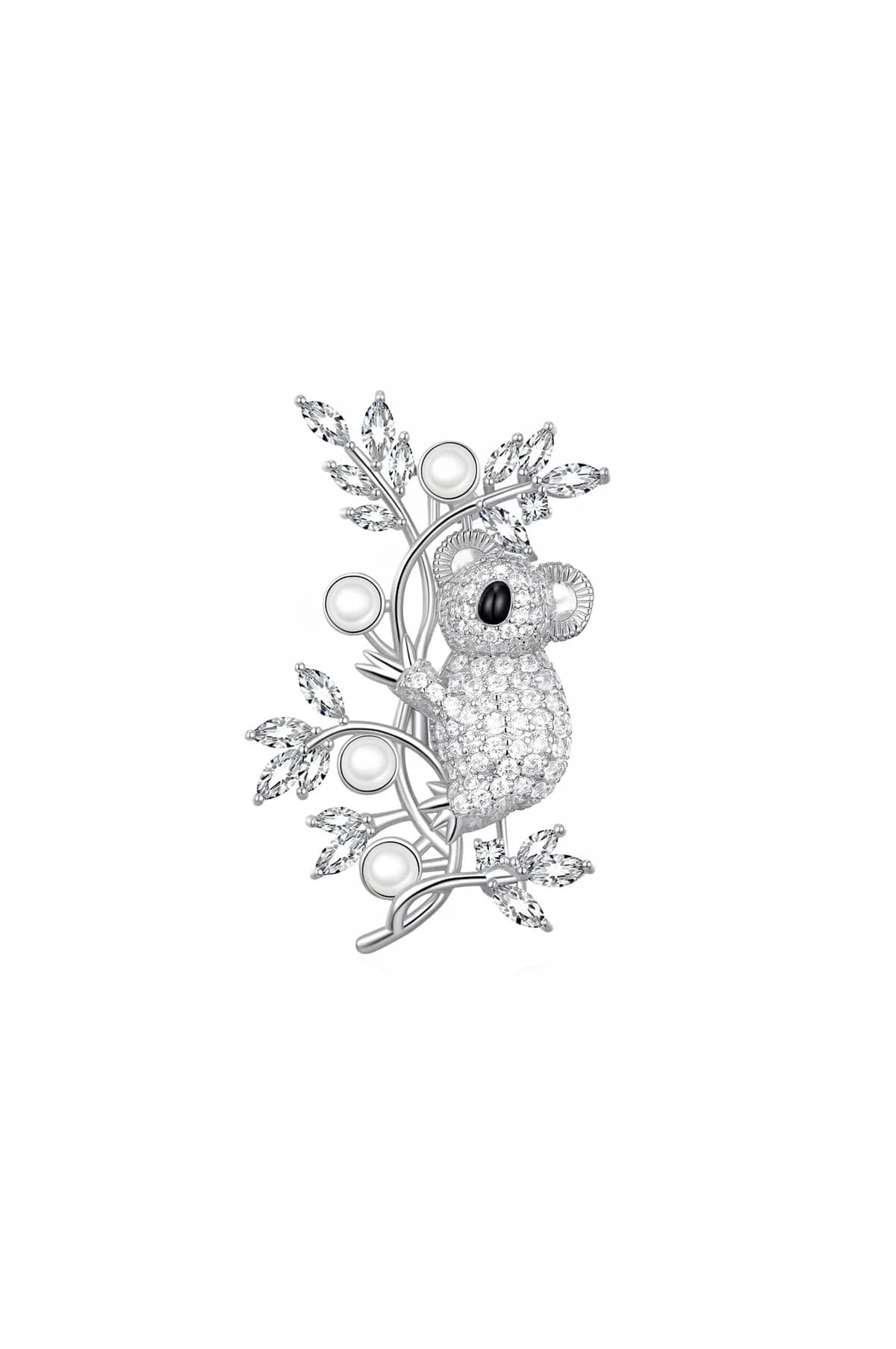 Full Moissanite Koala Climbing Tree Pearl Brooch