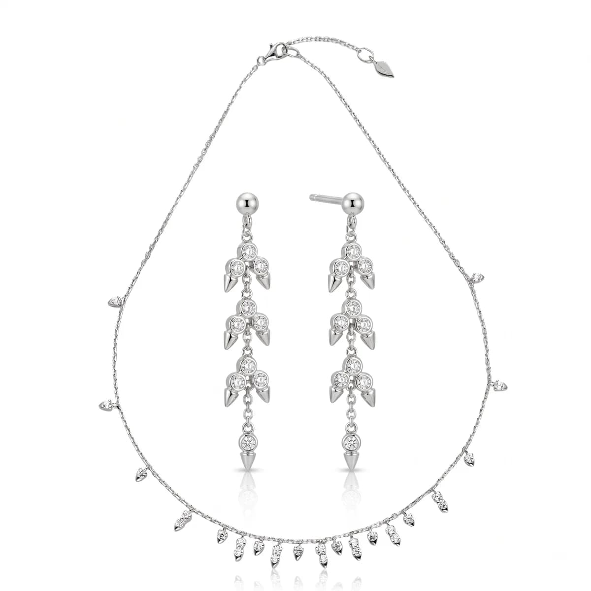 Spike Fringe Marquise Necklace & Cluster Dangle Earrings Set