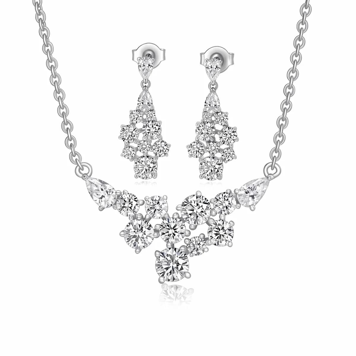 Graduated V-Choker & Diamond Flower Dangle Earrings Set