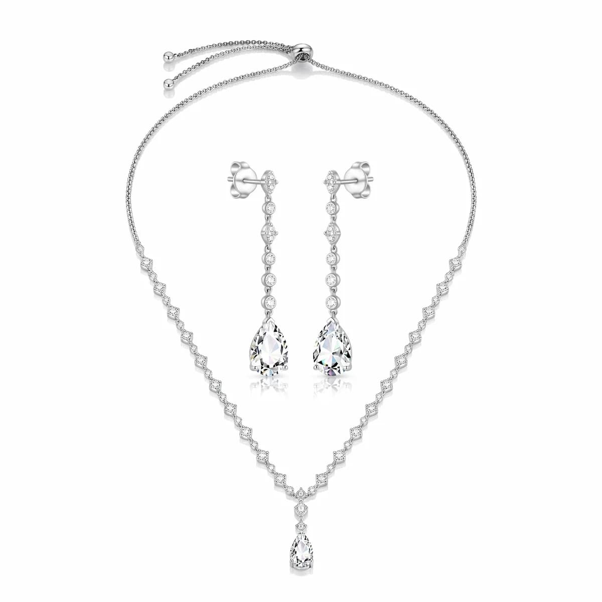 Adjustable V-Choker & Pear Diamond Long Dangle Earrings Set
