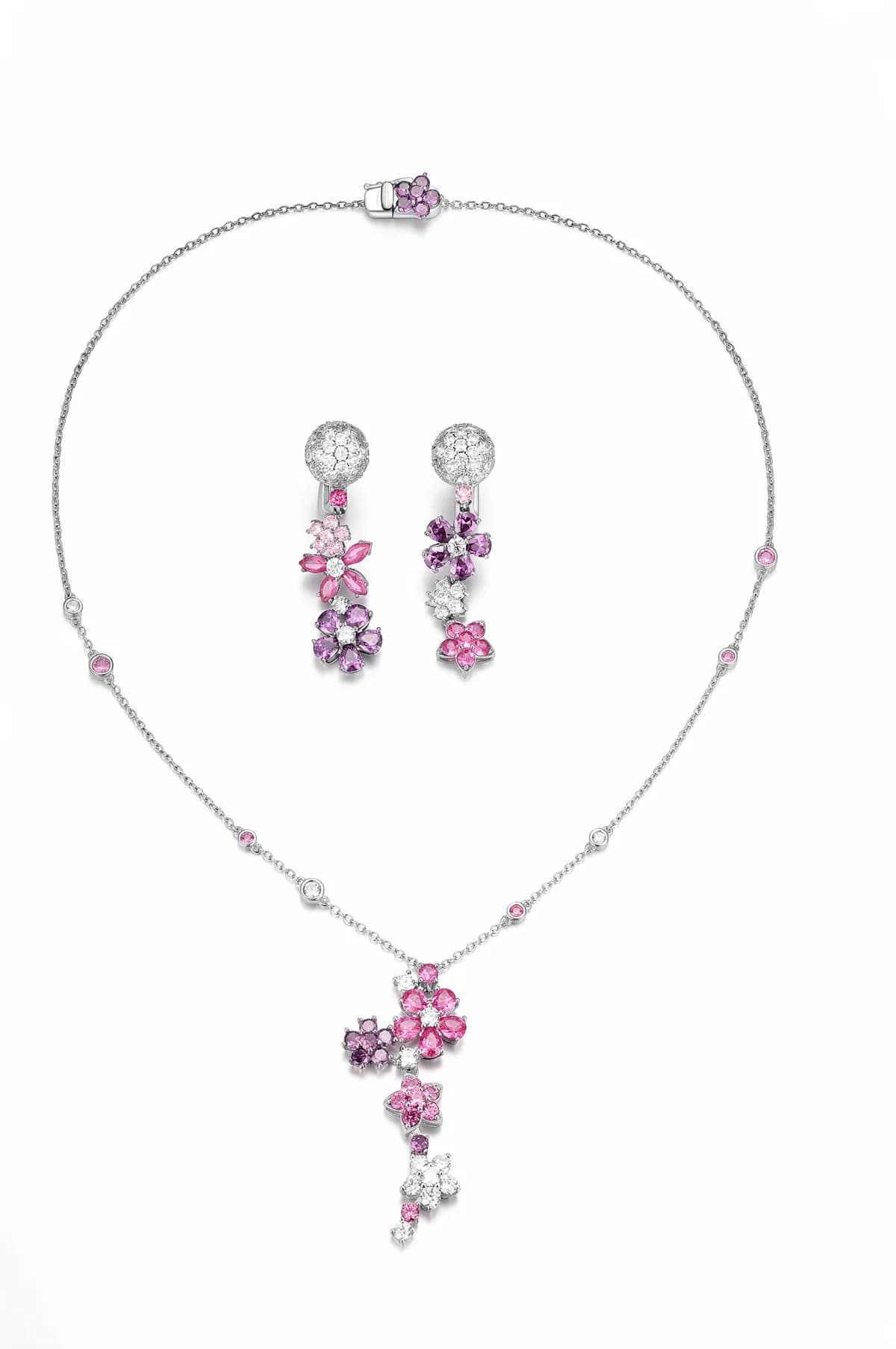 Wisteria Pink-Purple Flower Necklace & Earrings Set