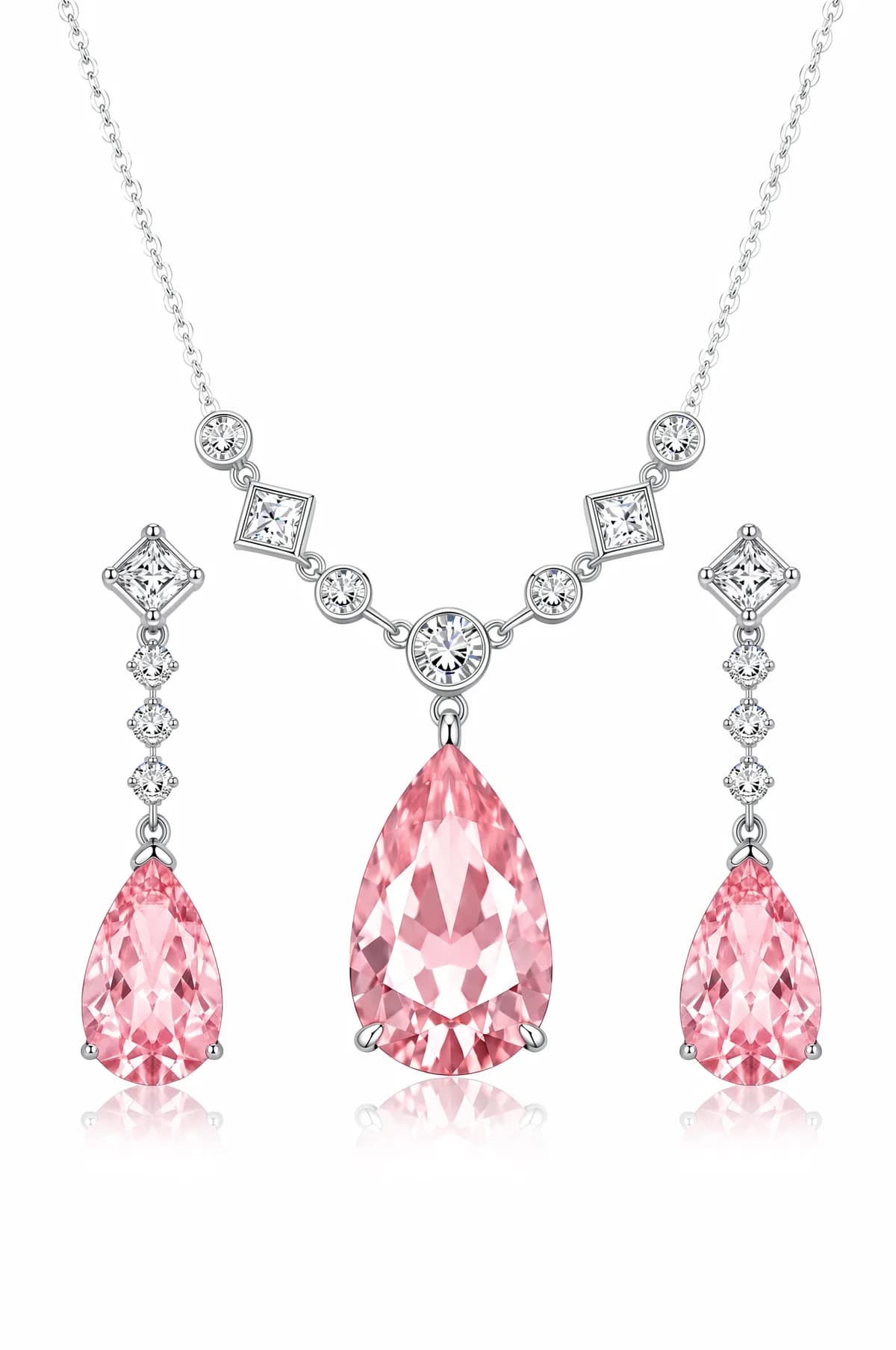Sakura Pink Pear Drop Pendant Necklace & Earrings Set