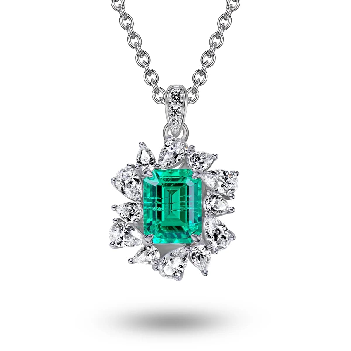 Single Layer Marquise Halo Colombian Emerald Pendant