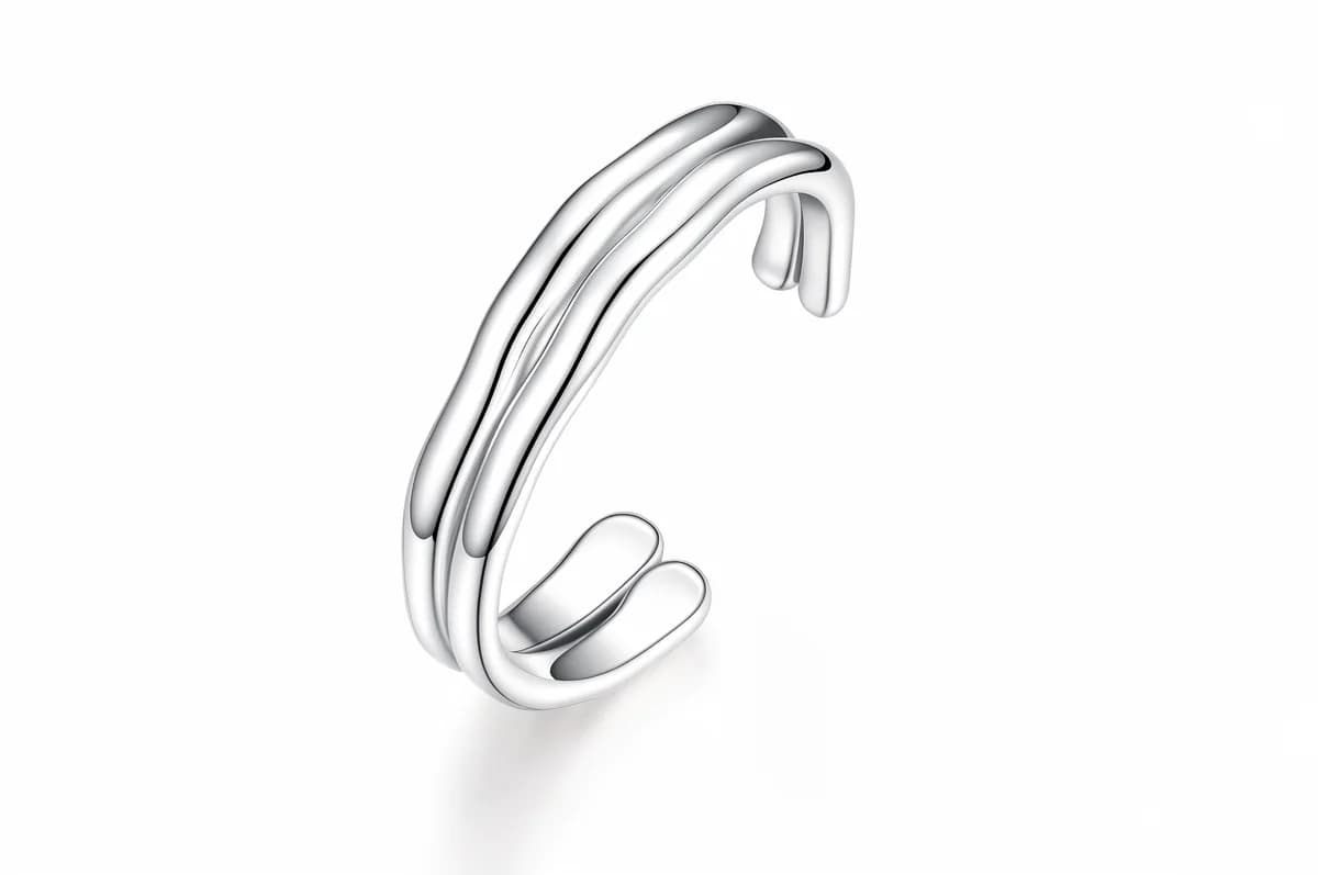 Sleek Double-Lane Polished Solid Sterling Silver Open Cuff Bangle