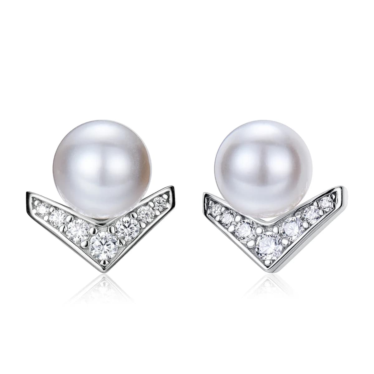 South Sea Pearl V-Shape Pave Diamond Stud Earrings