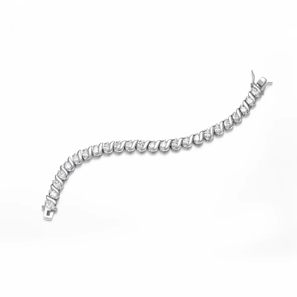 Luxury S-shaped Twist Full Diamond 925 Sterling Silver Tennis Bracelet