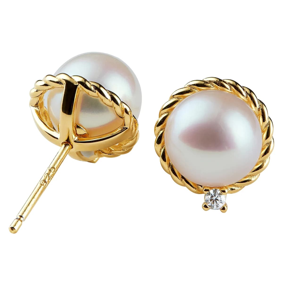 Twisted Rope Halo Pearl Diamond Highlight Gold Studs