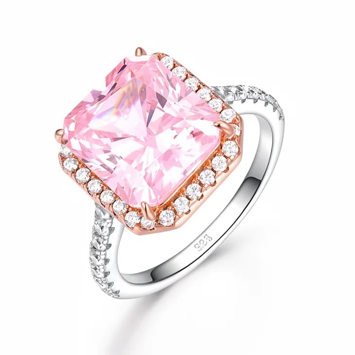 Sakura Pink Cushion Square Halo Rose Gold Ring