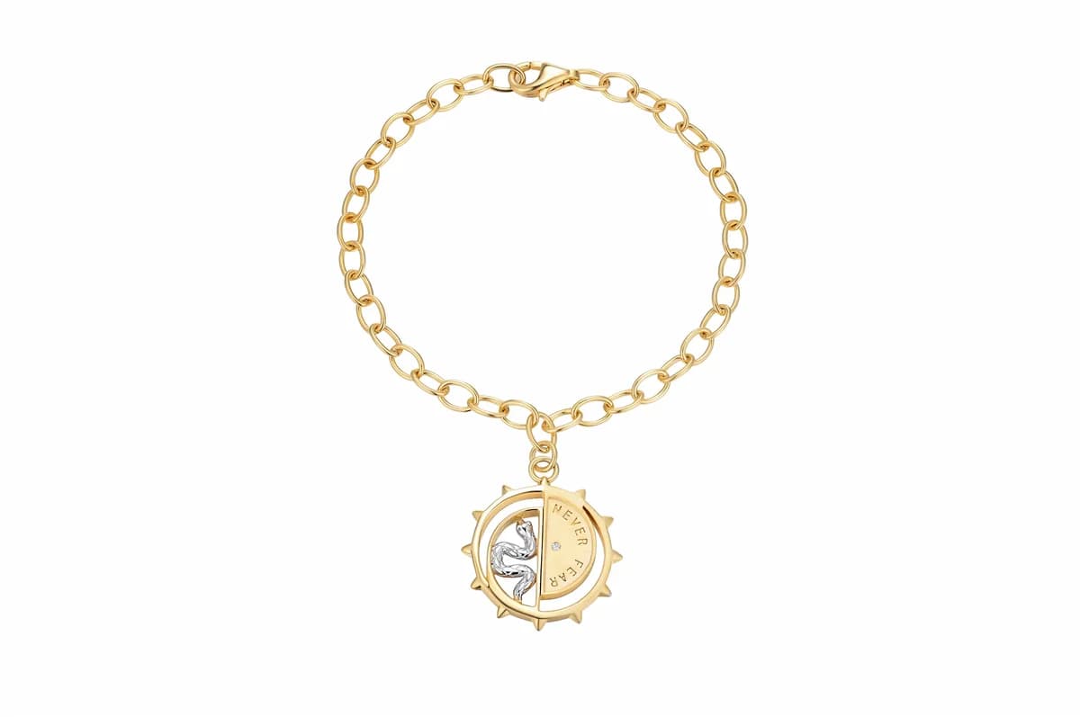 Two-Tone Inlaid Diamond "Never Fear" Snake Medallion Thick Paperclip Chain 18K Gold Vermeil Solid Sterling Silver Bracelet