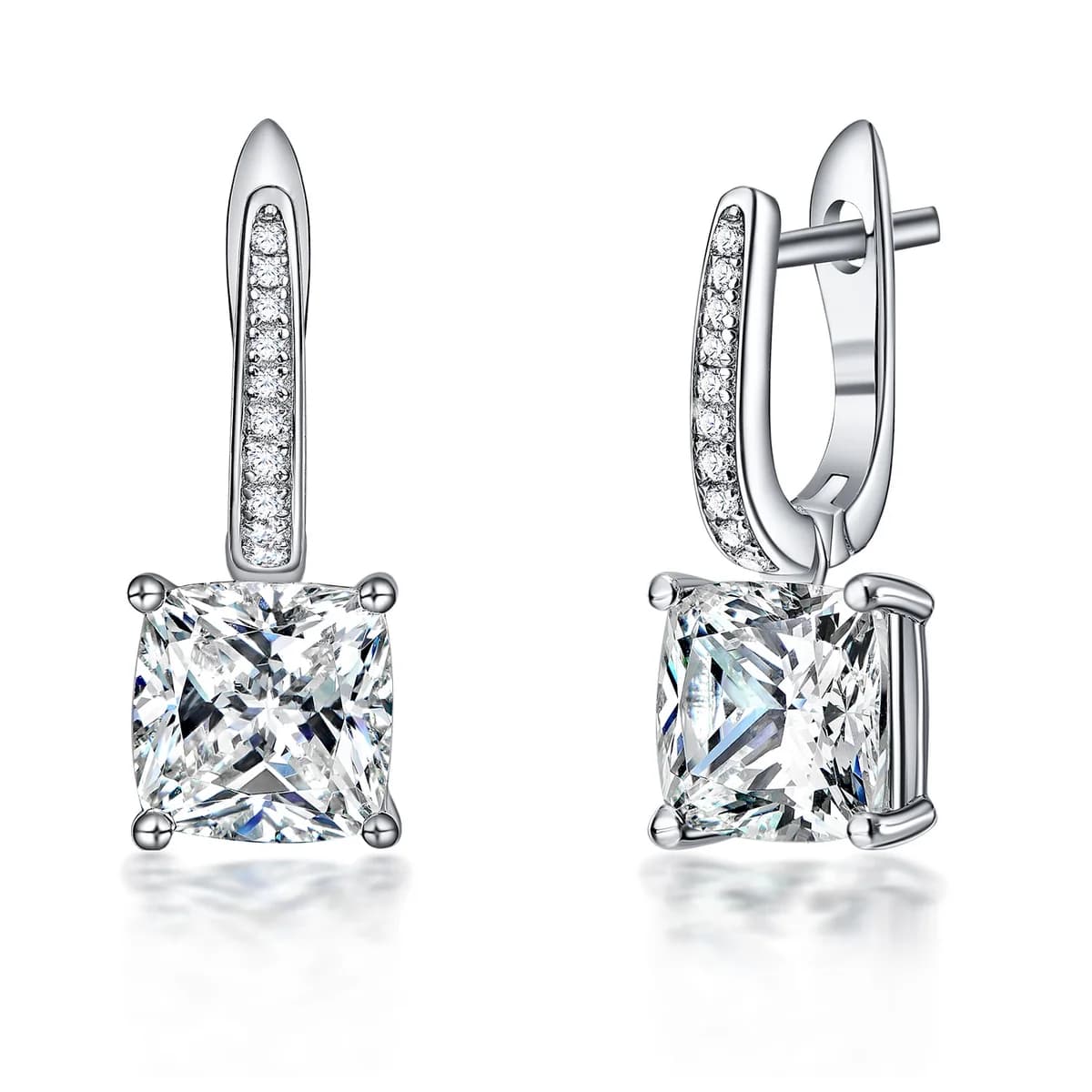 U-Shape Huggie Baguette Pave Cushion Princess Cut Dangle Earrings