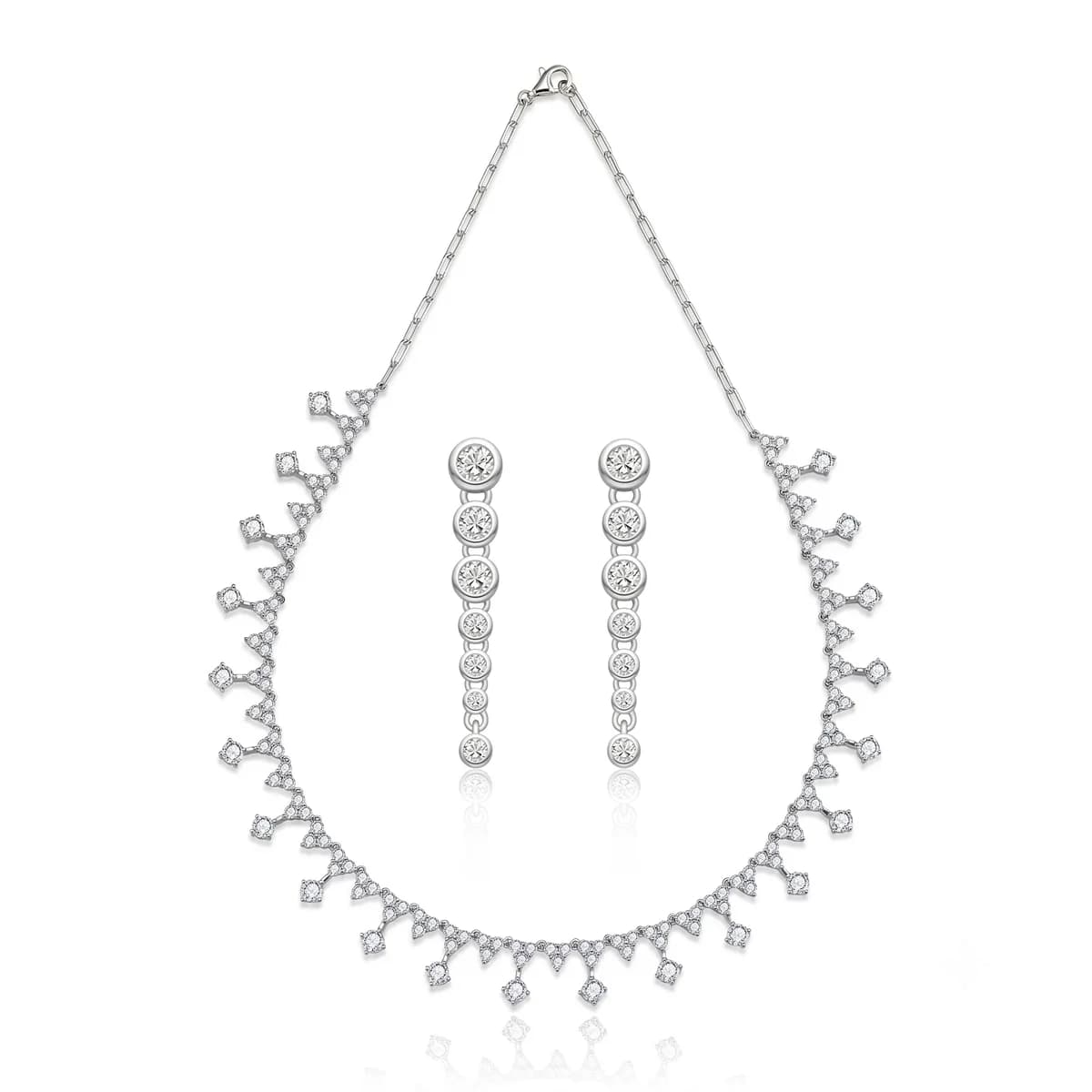 D Color VVS Moissanite V-Choker & 7-Layer Drop Earrings Set