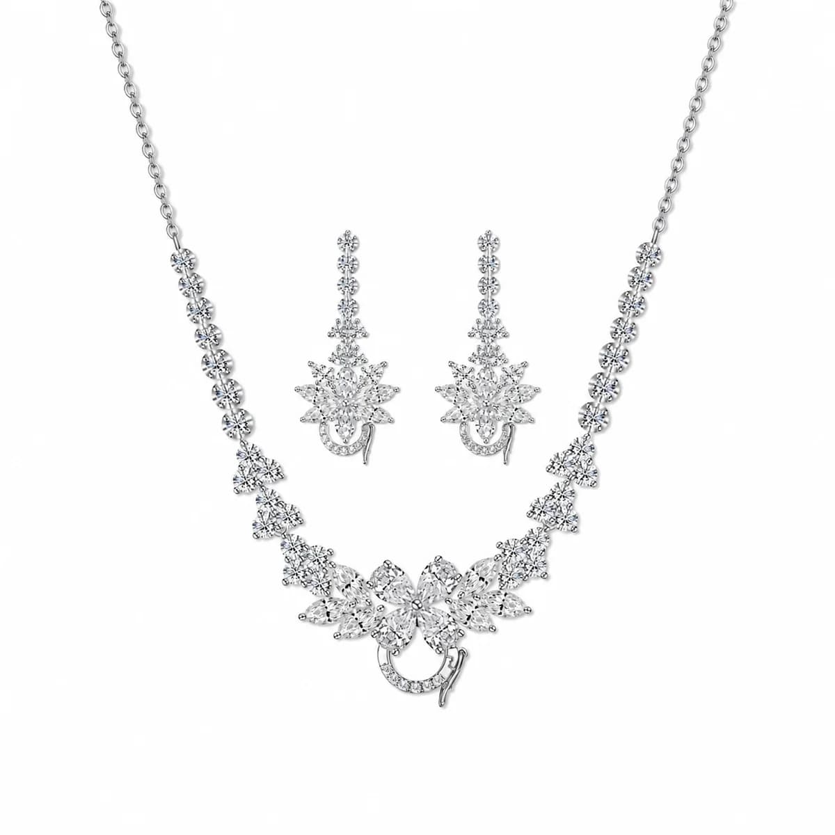 Full Diamond Lotus V-Choker & Long Dangle Earrings Set