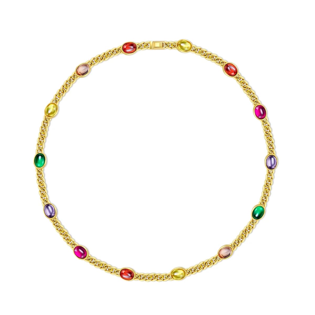 Vintage Curb Chain Rainbow Gem Choker