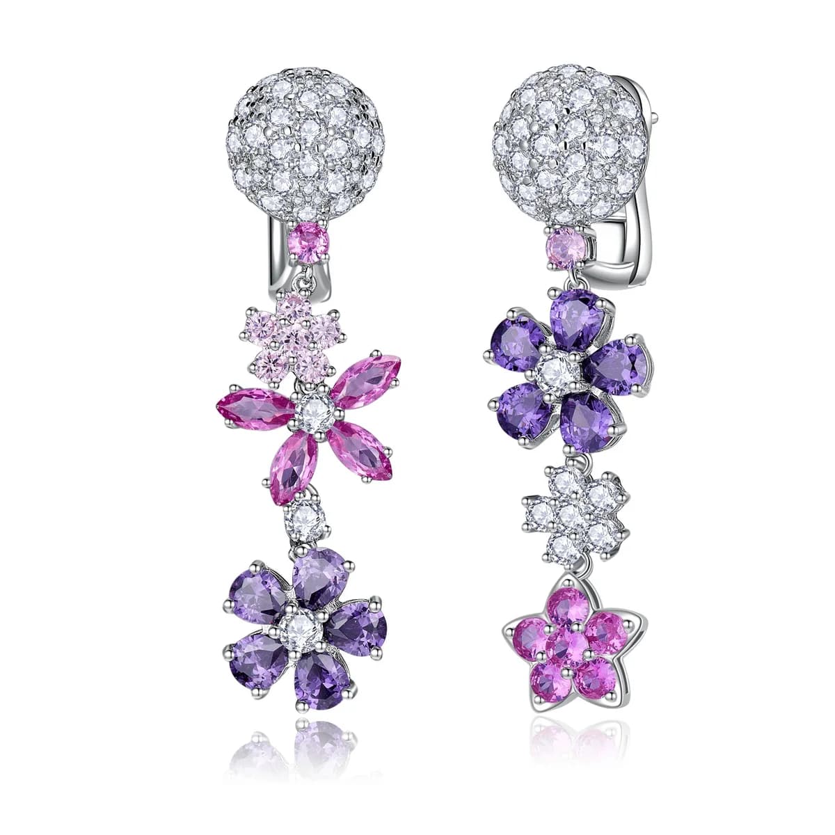 Wisteria Gradient Purple Pink Flower Pave Diamond Earrings